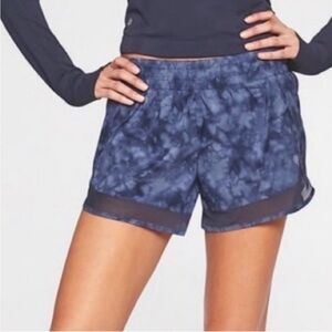 ATHLETA Blue Athletic mesh run Shorts with Marbled Design small